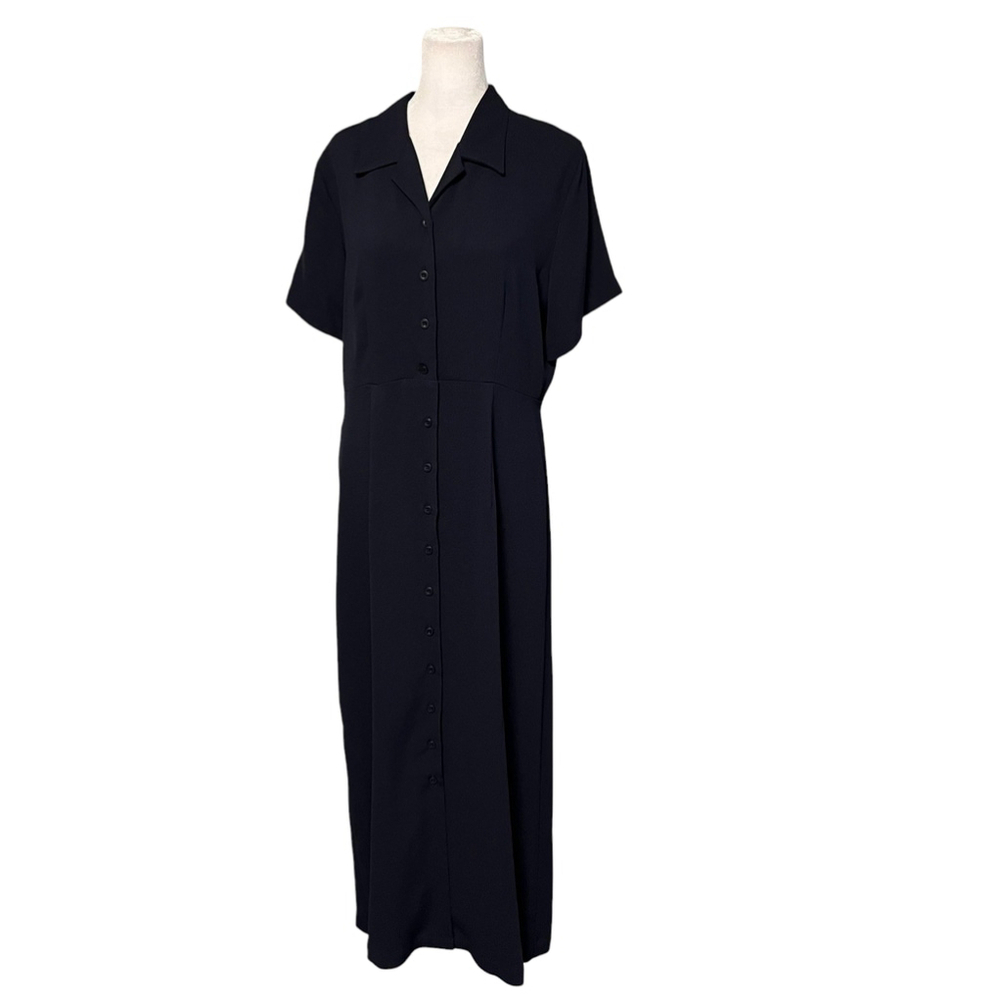 Eddie Bauer Navy Blue Button Front Short Sleeve Maxi Shirt Dress Size 10 NWT - Picture 2 of 7